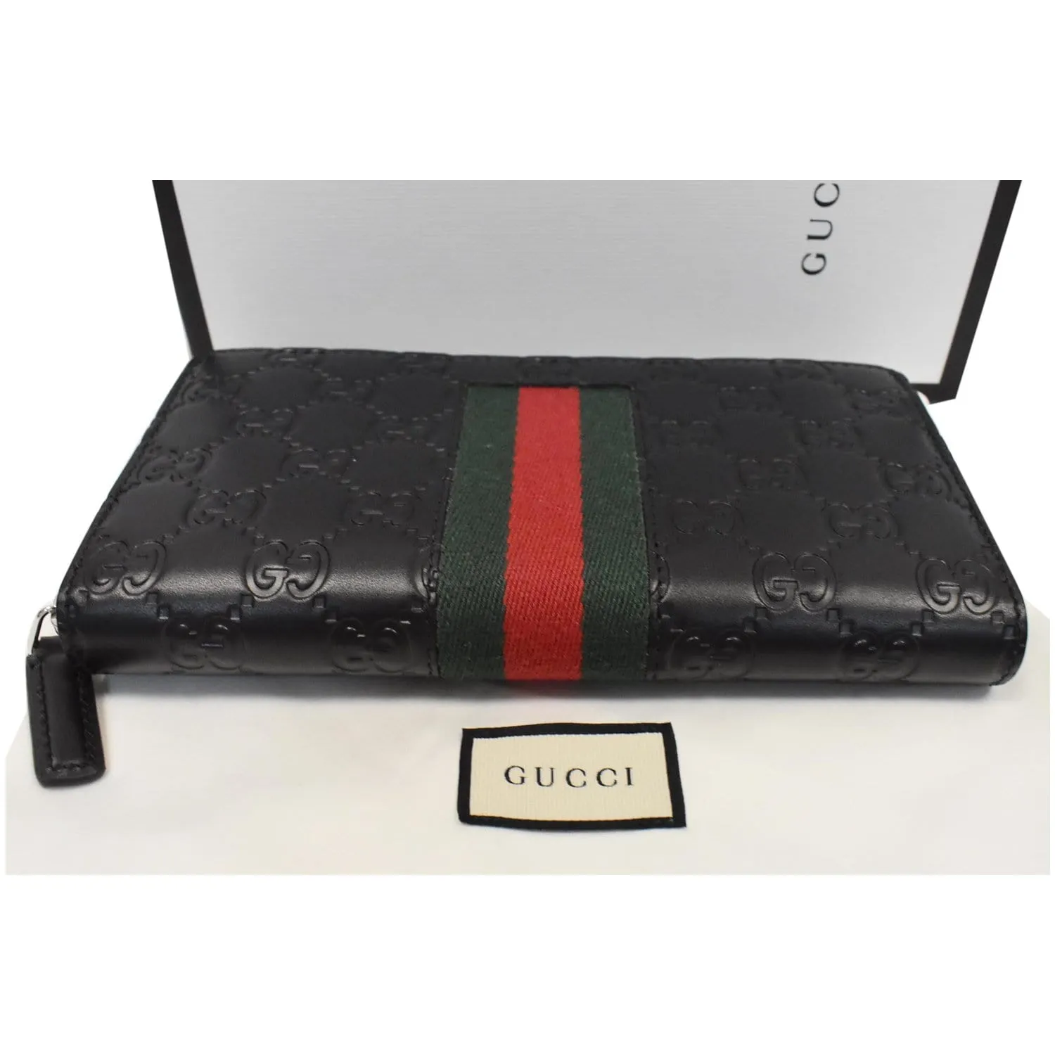 GUCCI Web Guccissima Leather Zip Around Wallet Black 408831