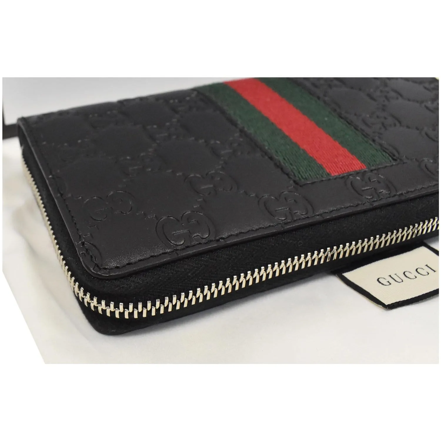 GUCCI Web Guccissima Leather Zip Around Wallet Black 408831