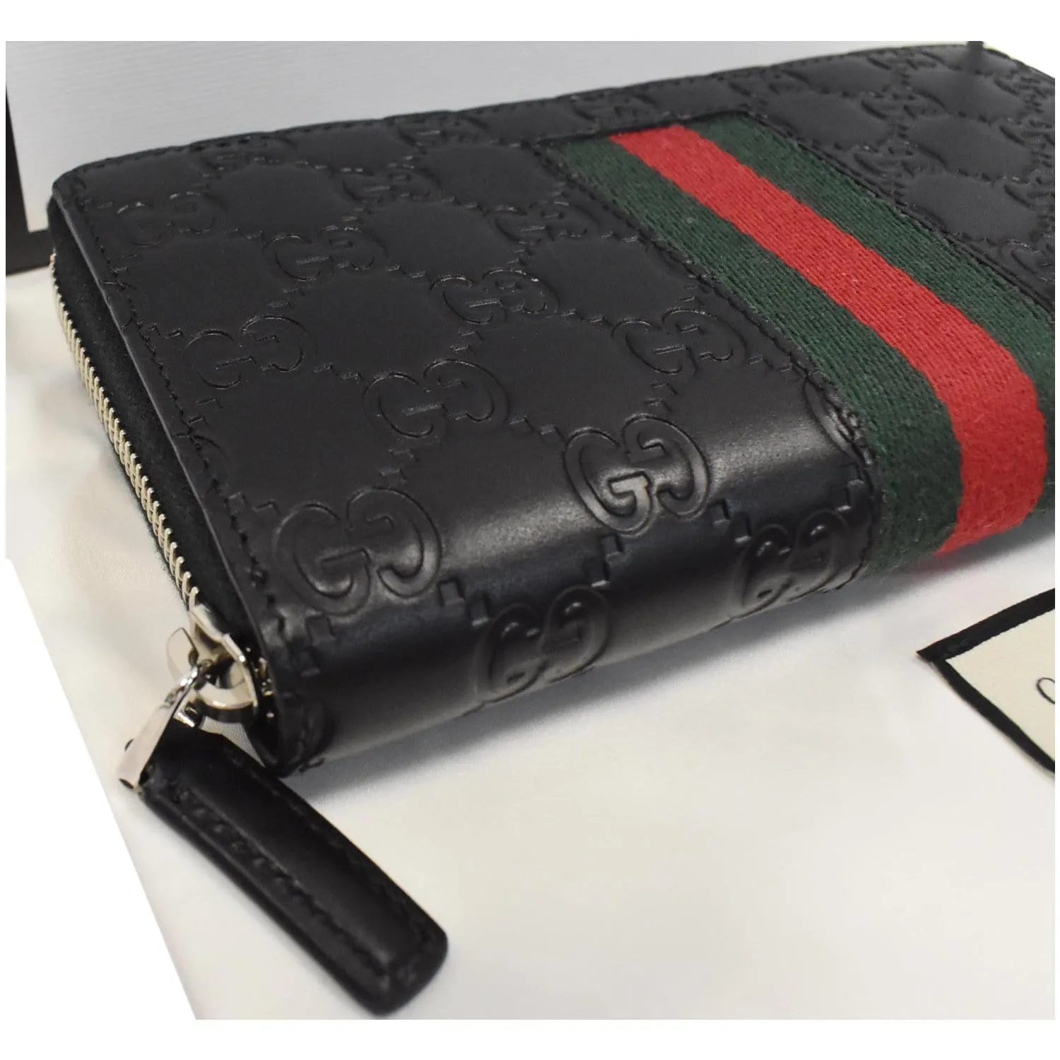 GUCCI Web Guccissima Leather Zip Around Wallet Black 408831