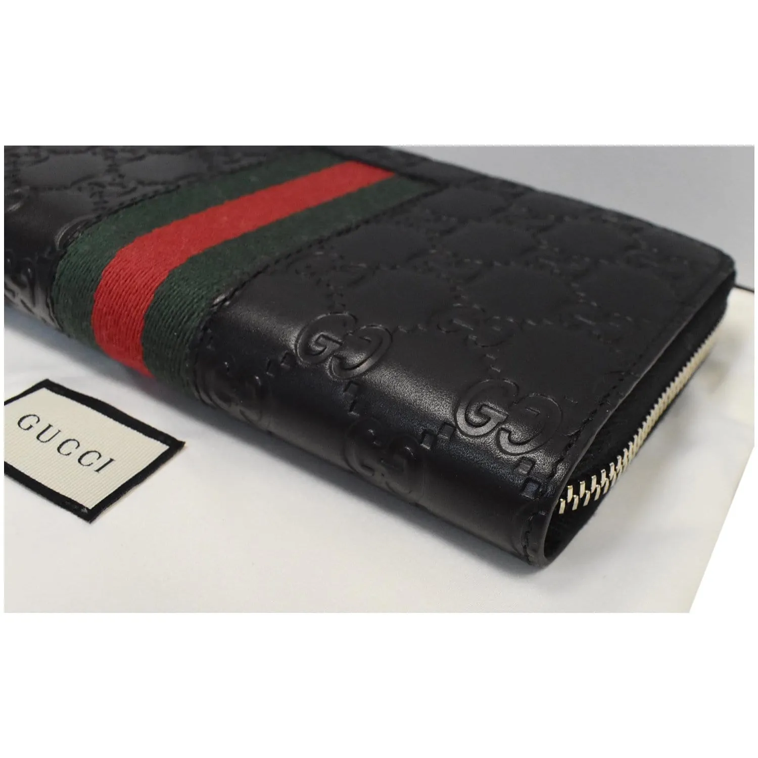 GUCCI Web Guccissima Leather Zip Around Wallet Black 408831