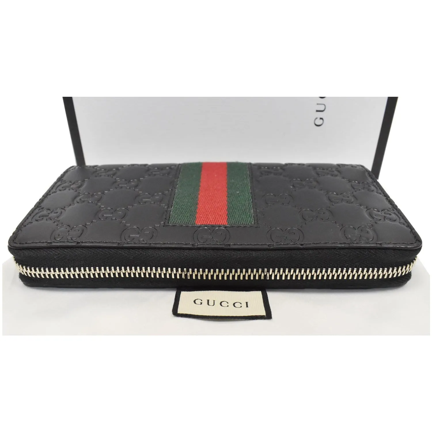 GUCCI Web Guccissima Leather Zip Around Wallet Black 408831