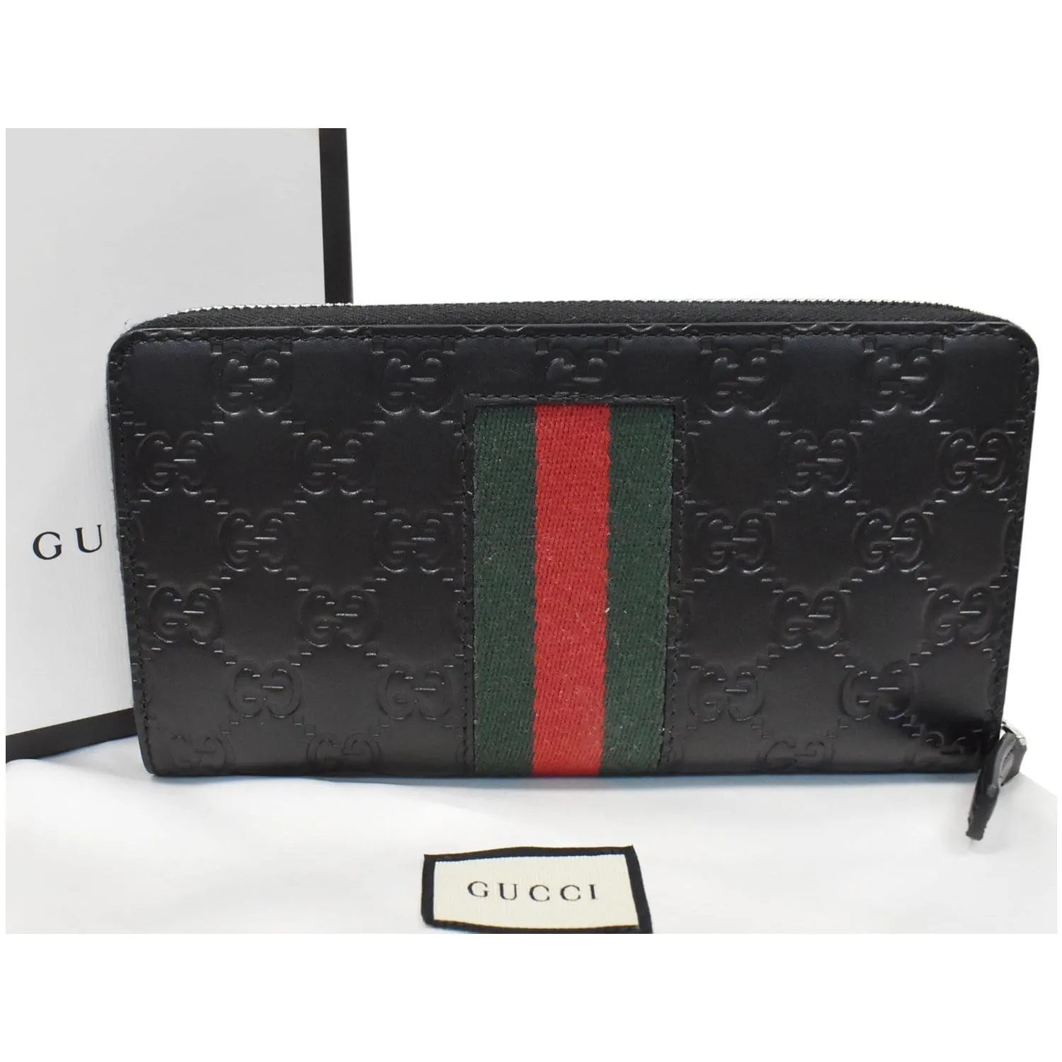 GUCCI Web Guccissima Leather Zip Around Wallet Black 408831