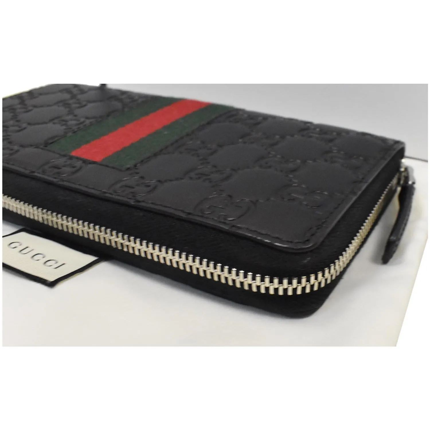 GUCCI Web Guccissima Leather Zip Around Wallet Black 408831