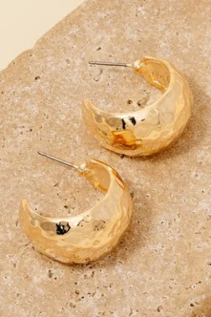 Hammered Metallic Rounded Hoop Earrings