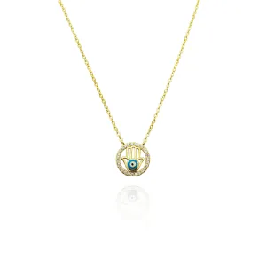 Hamsa Rounded CZ Necklace (Silver)