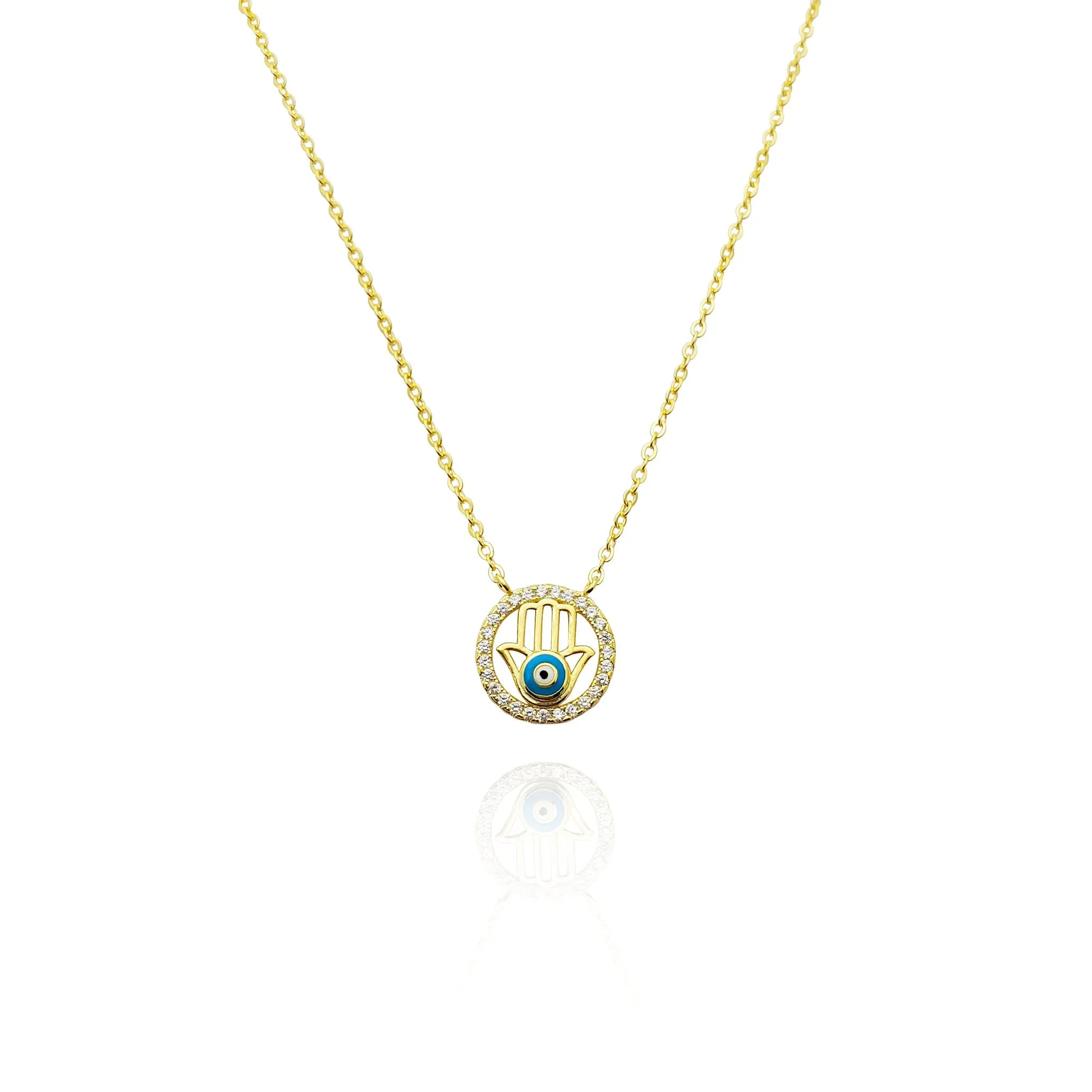 Hamsa Rounded CZ Necklace (Silver)