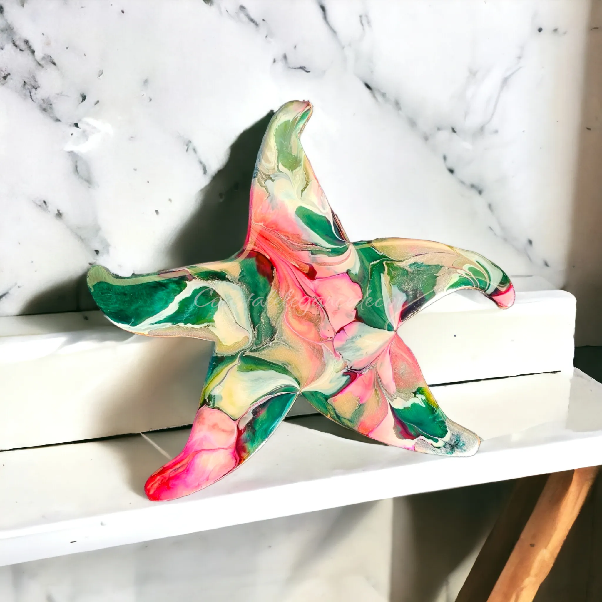 Handcrafted Wall Starfish Resin and Wood 10 Inches