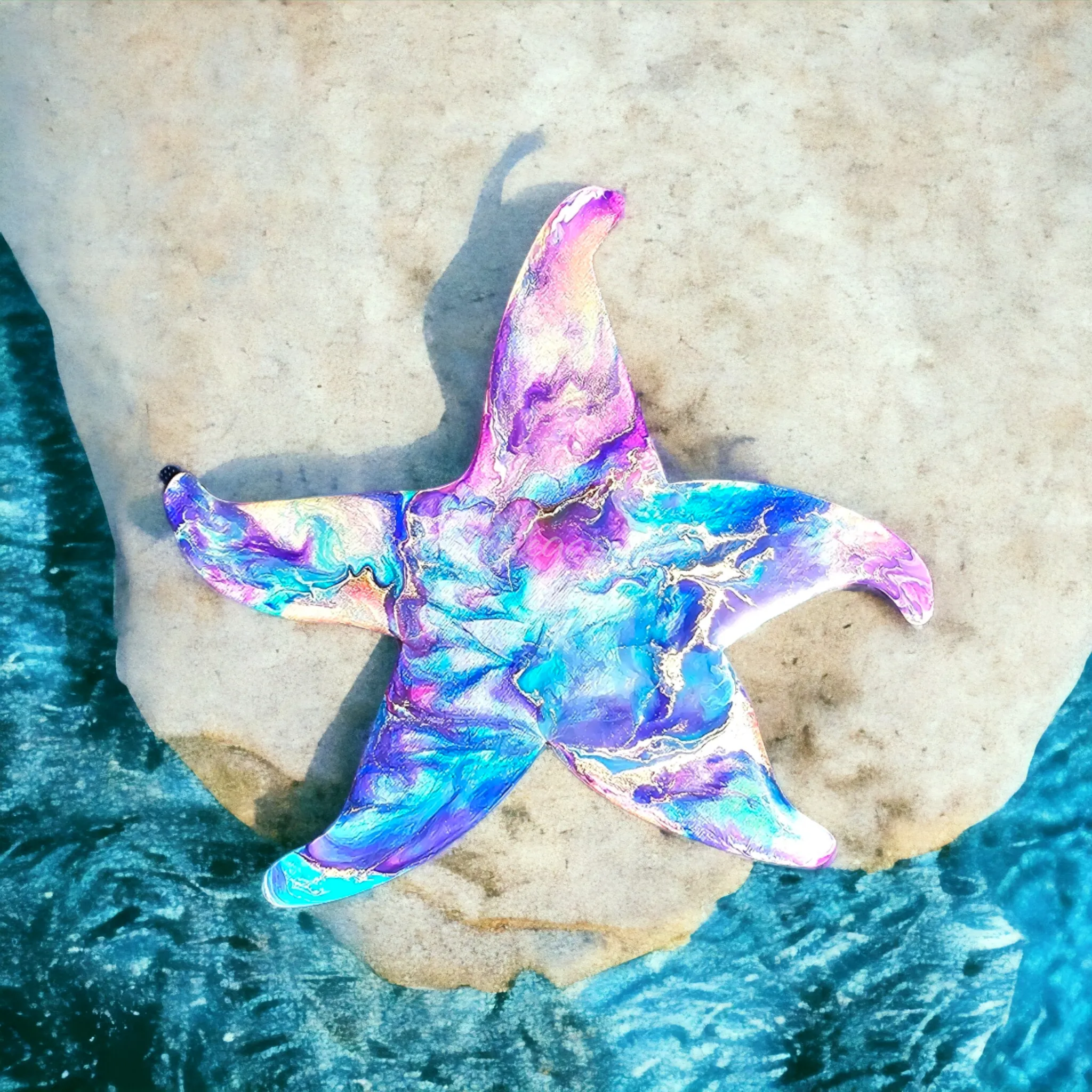 Handcrafted Wall Starfish Resin and Wood 10 Inches