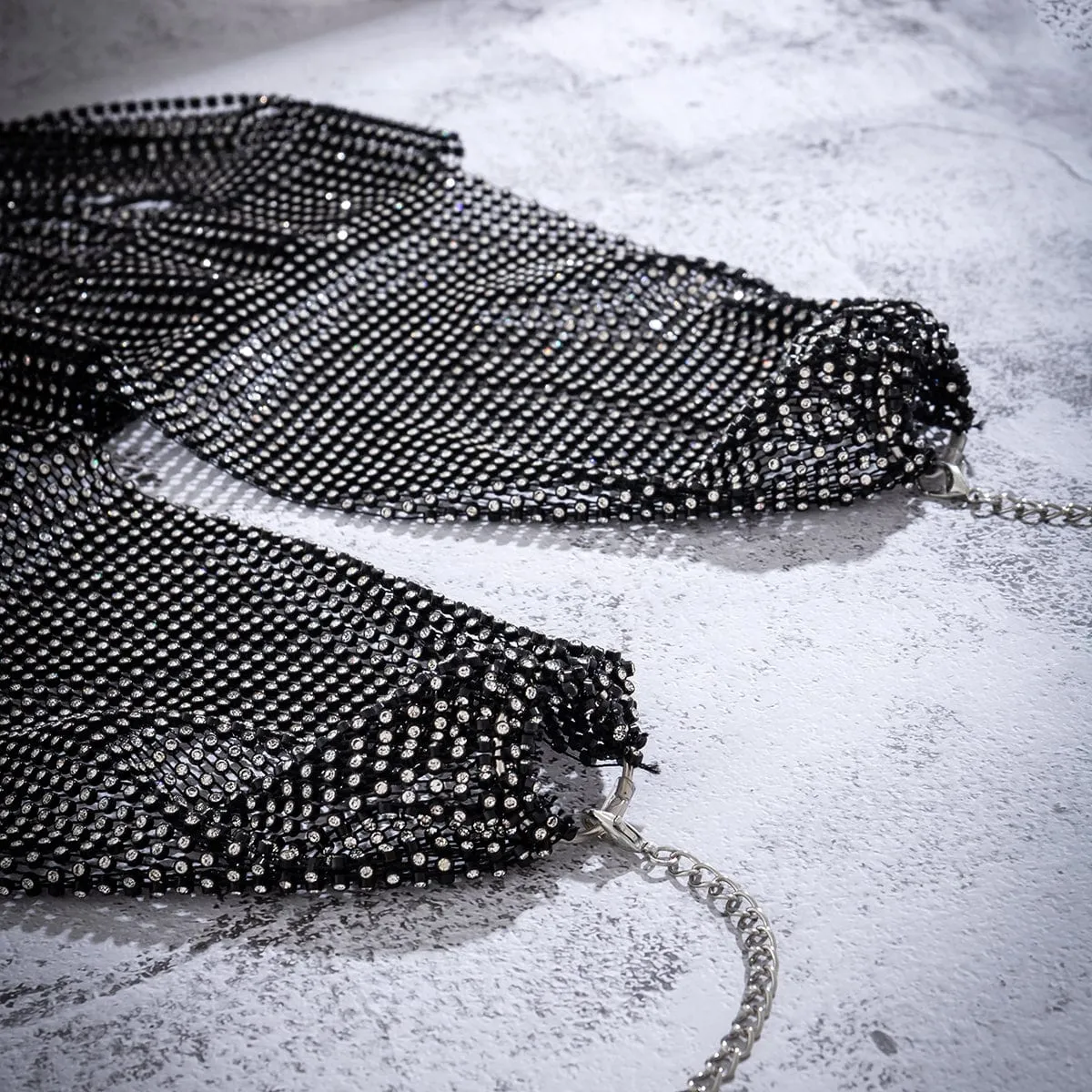 Handmade Bling Rhinestone Fishnet See Through Mesh Tassel Bra