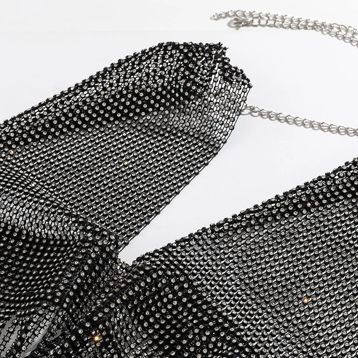 Handmade Bling Rhinestone Fishnet See Through Mesh Tassel Bra