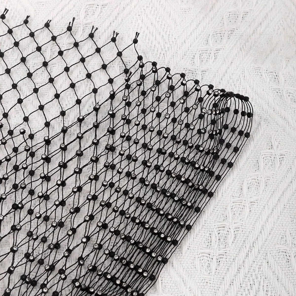 Handmade Rhinestone Fishnet See Through Mesh Cover Up Dress