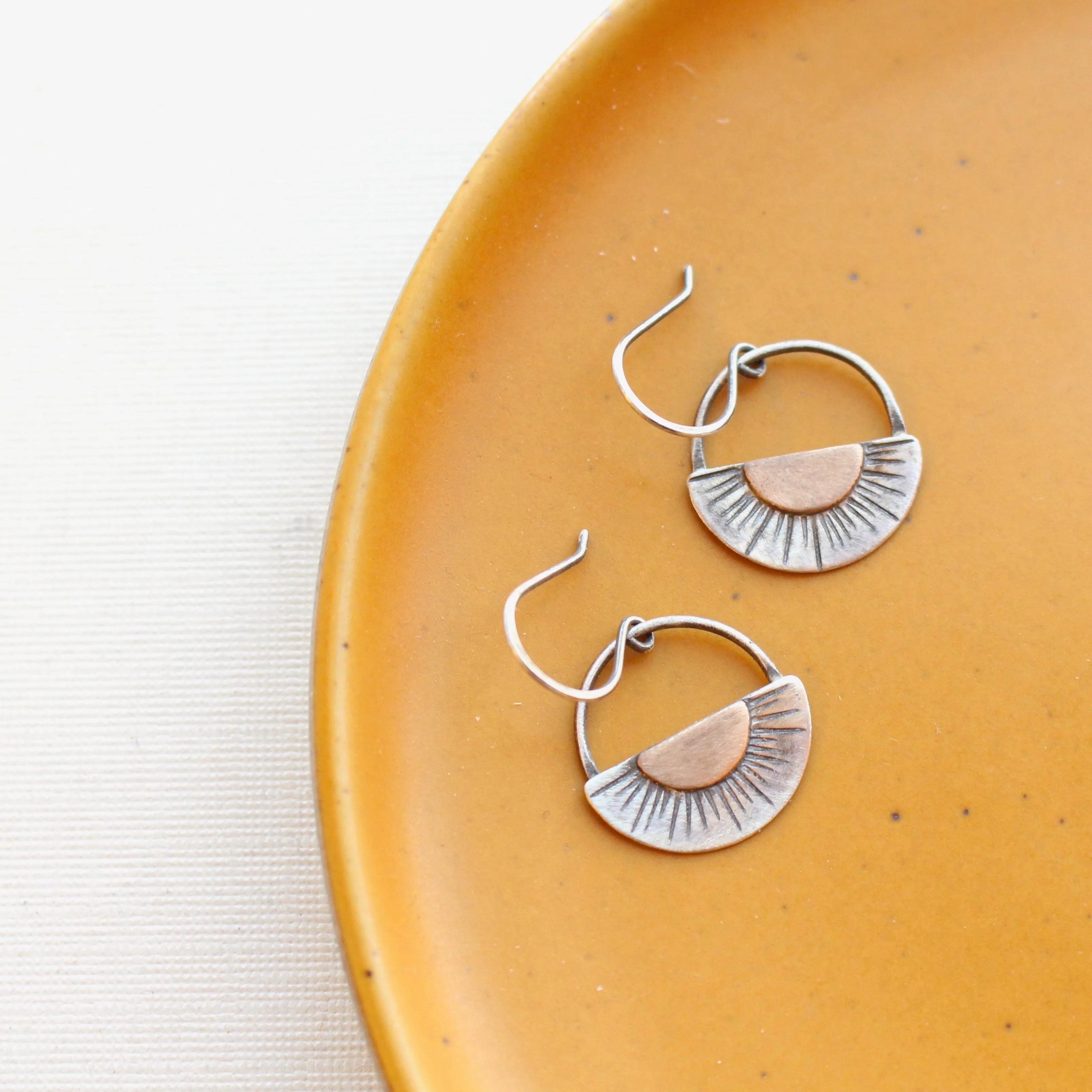 Happy Half Sun Bronze & Silver Earrings