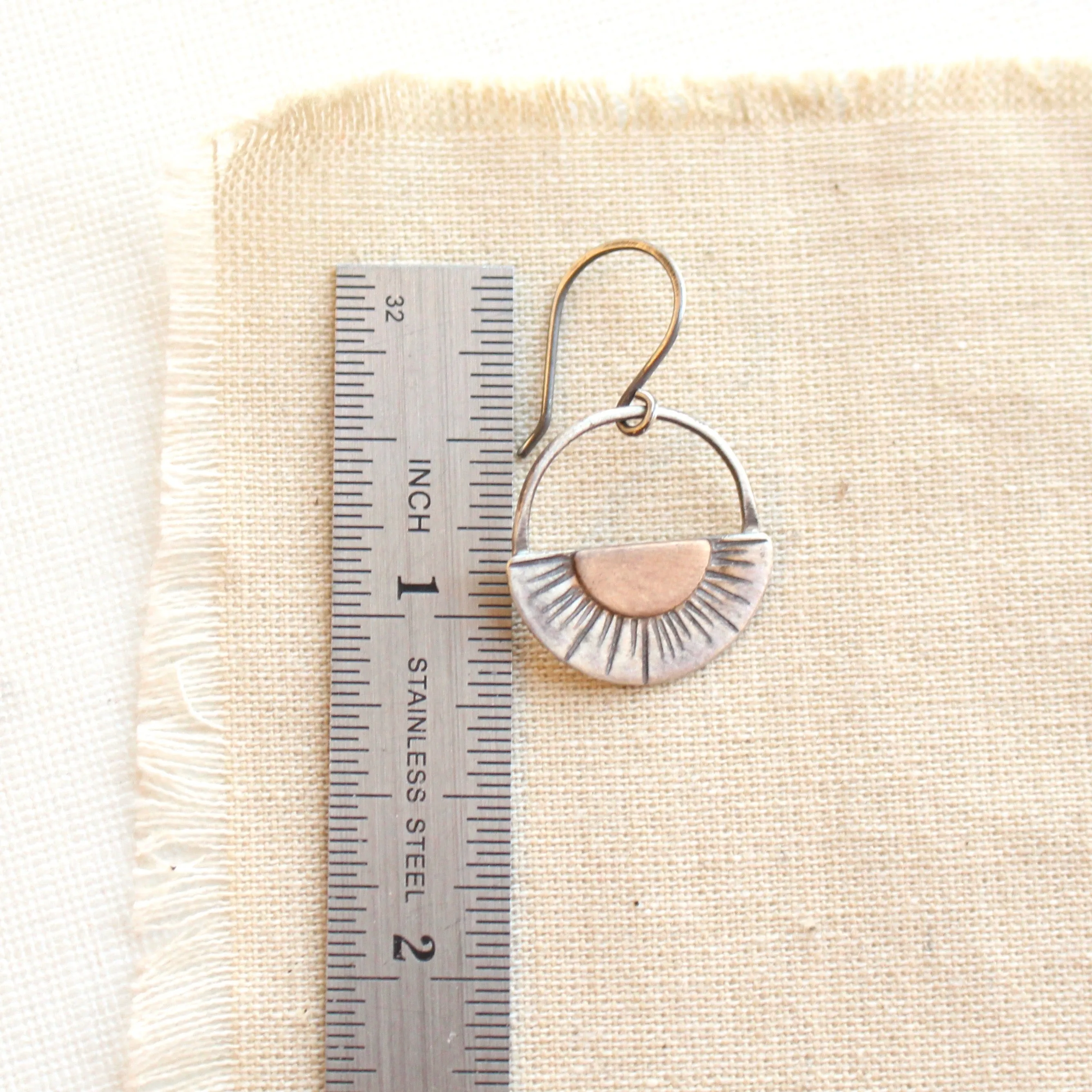 Happy Half Sun Bronze & Silver Earrings