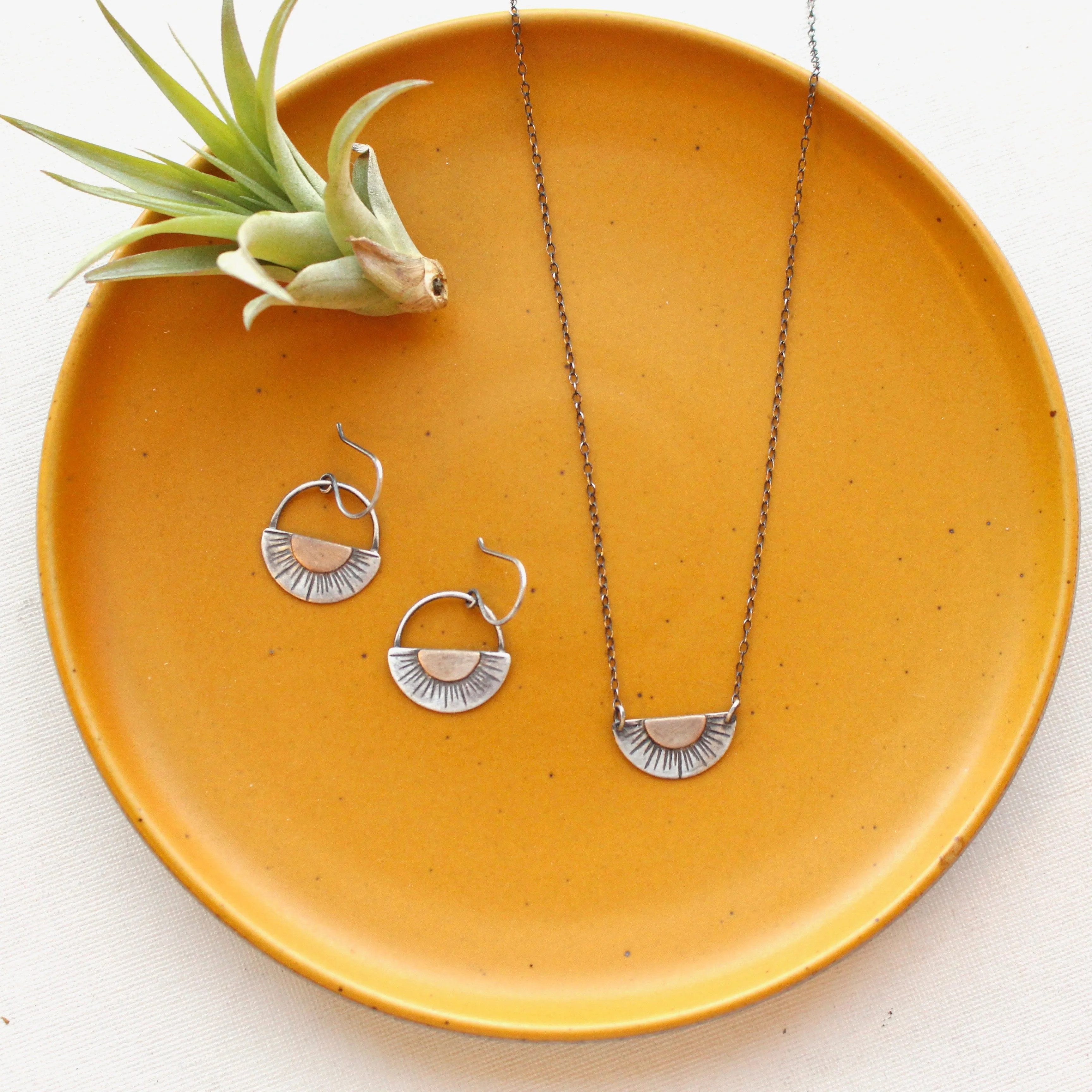 Happy Half Sun Bronze & Silver Earrings