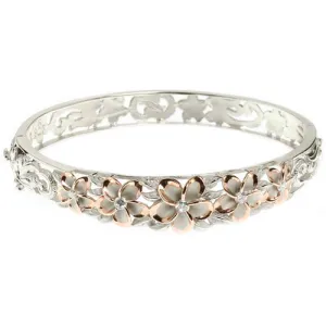 Hawaiian Jewelry 10-15mm 7 Plumeria Rhodium Bangle PG