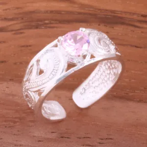 Hawaiian Scroll See Through with Pink Heart CZ Toe Ring