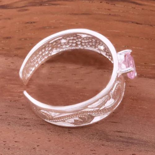 Hawaiian Scroll See Through with Pink Heart CZ Toe Ring
