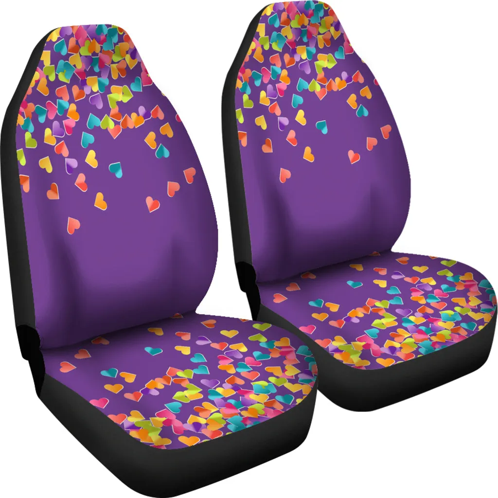 Heart Confetti Car Seat Covers Seat Protectors on Purple Background