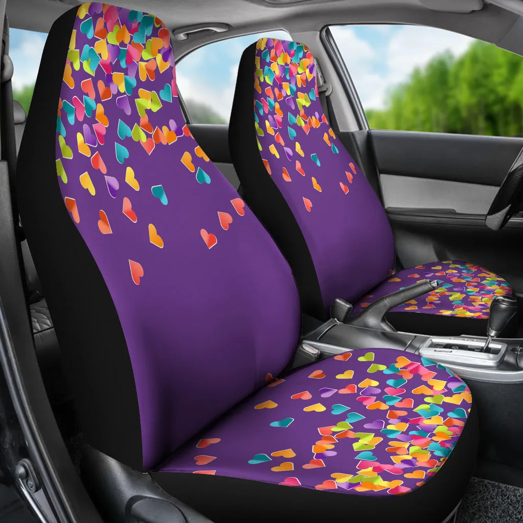Heart Confetti Car Seat Covers Seat Protectors on Purple Background