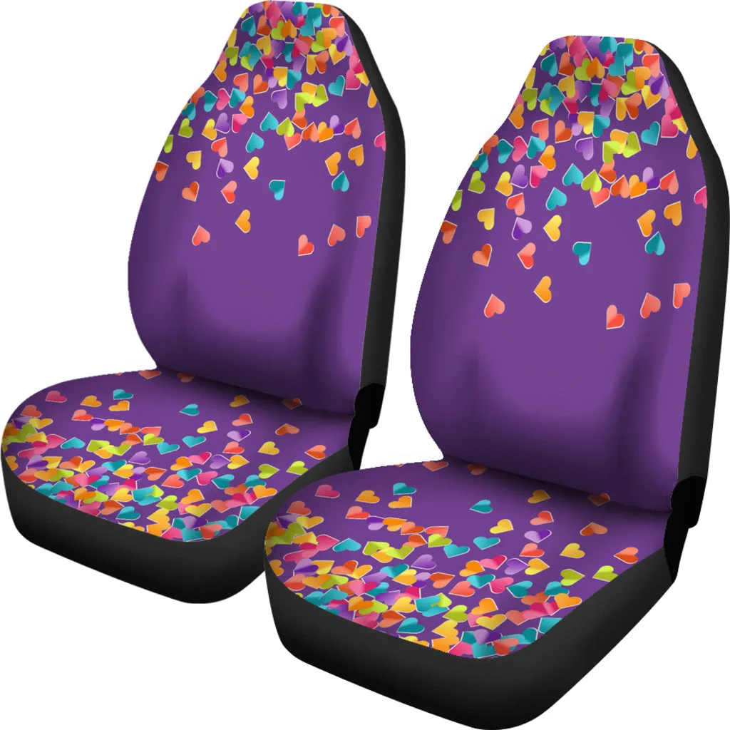 Heart Confetti Car Seat Covers Seat Protectors on Purple Background