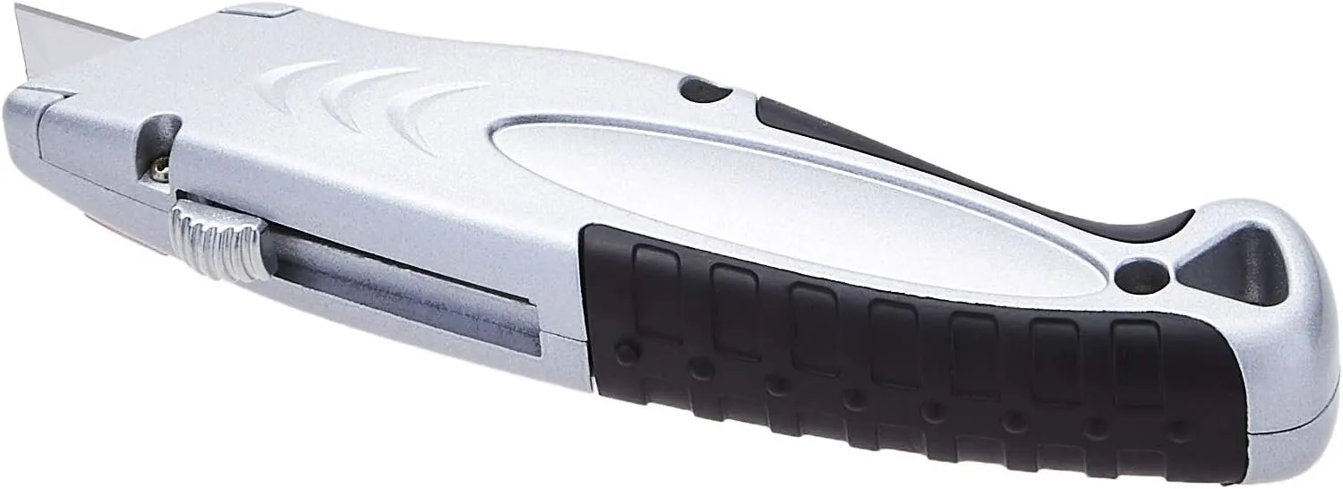Heavy Duty Retractable Utility Knife with 3-Position Locking Blade, Auto-Load, Ergonomic Handle, 5 Replacement Blades