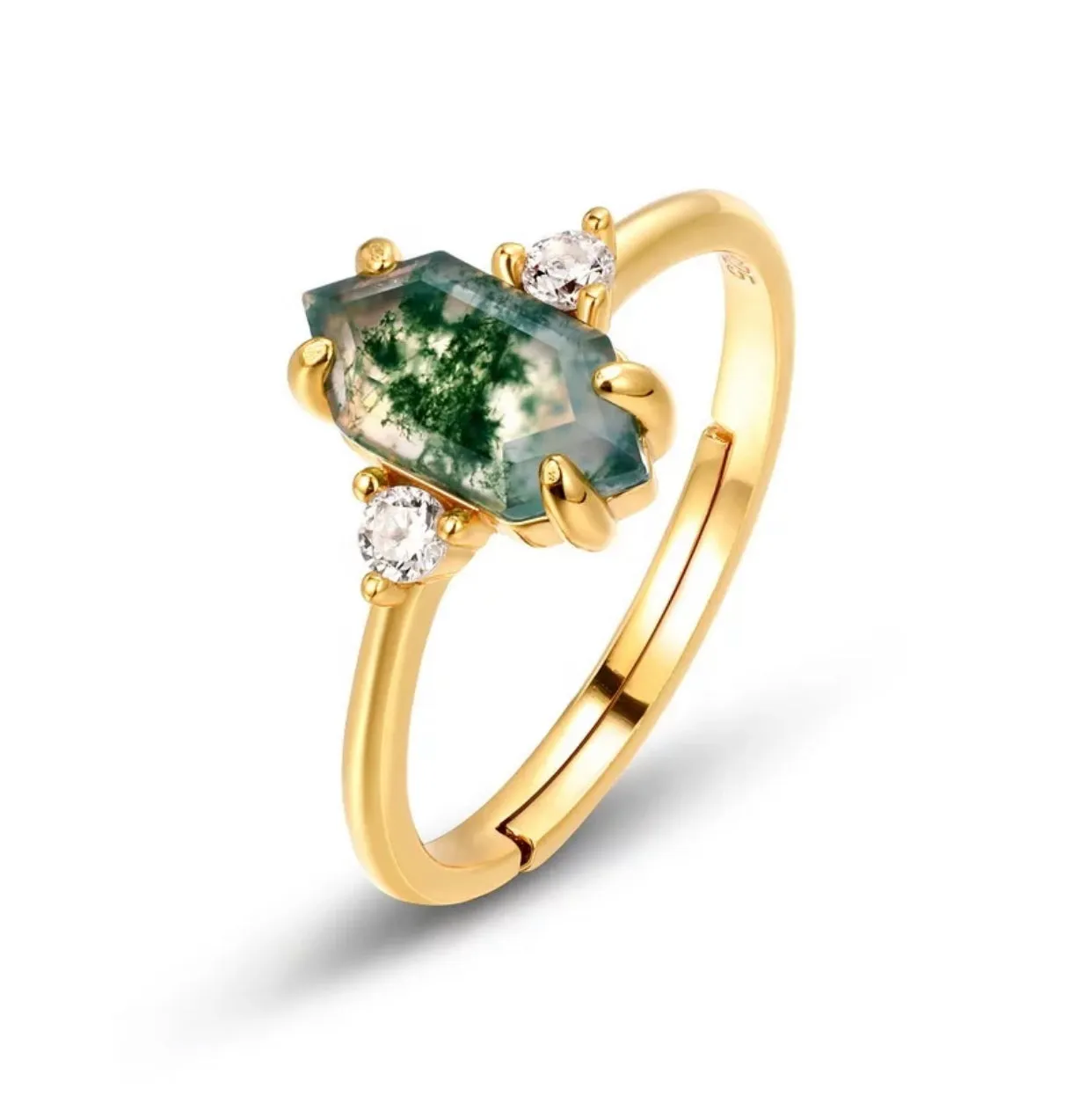 Hexagon Moss Agate Ring
