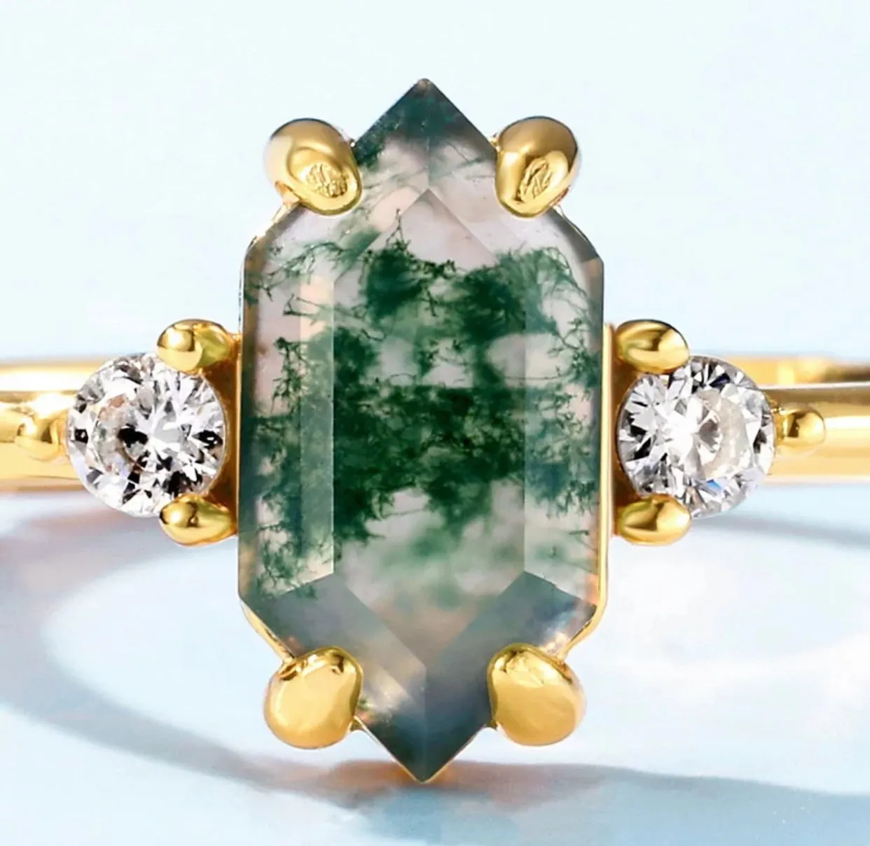 Hexagon Moss Agate Ring