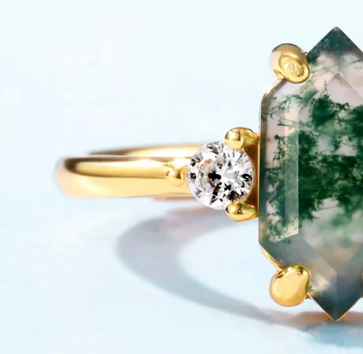 Hexagon Moss Agate Ring