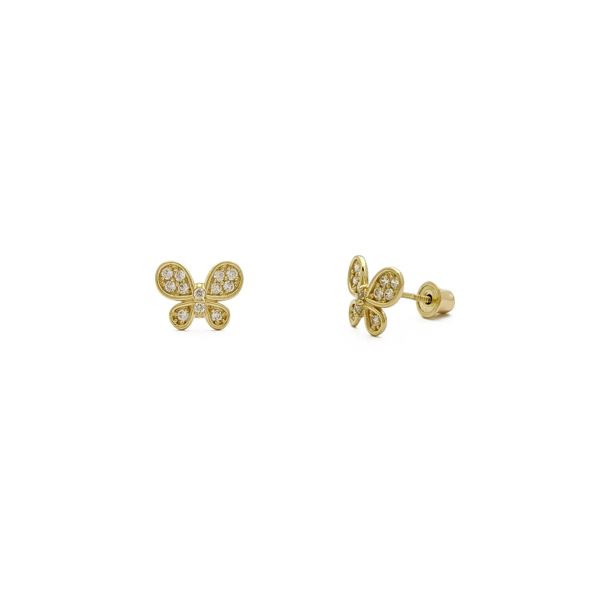 Icy Rounded Butterfly Stud Earrings (14K)