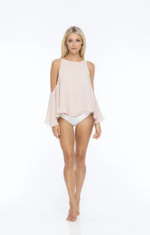 Indah Escher Printed High Neck Top w/ Open Shoulder | Nude Blur