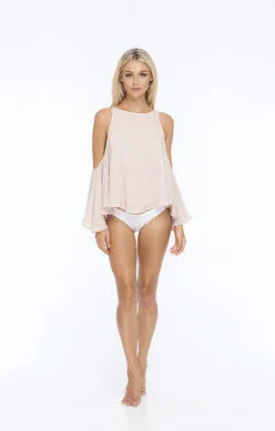 Indah Escher Printed High Neck Top w/ Open Shoulder | Nude Blur