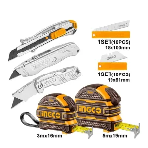Ingco 7 Pieces Steel Measuring Tape & Utility Knife Set - HMK23036