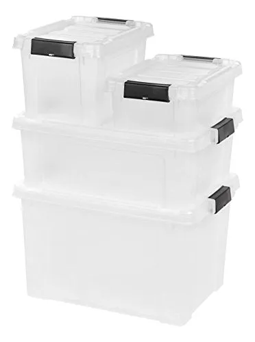 IRIS USA 19 Gallon Store-it-All Heavy Duty Stackable Utility Tote, Clear with Black Buckle