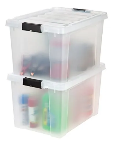 IRIS USA 19 Gallon Store-it-All Heavy Duty Stackable Utility Tote, Clear with Black Buckle