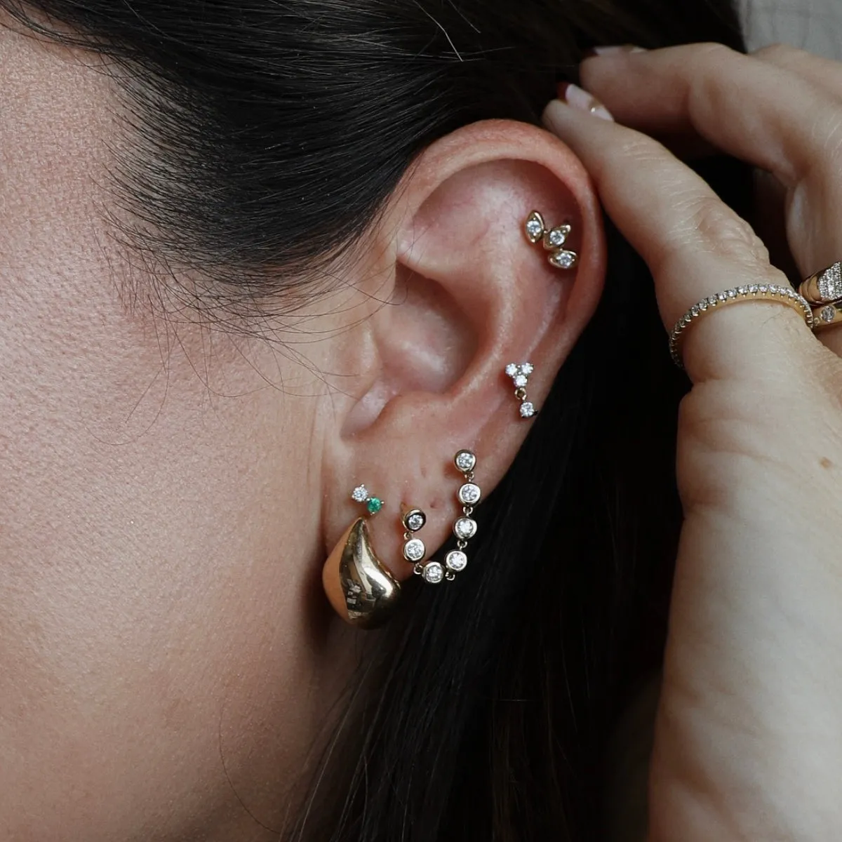 Itty Bitty Diamond and Emerald Drop Studs