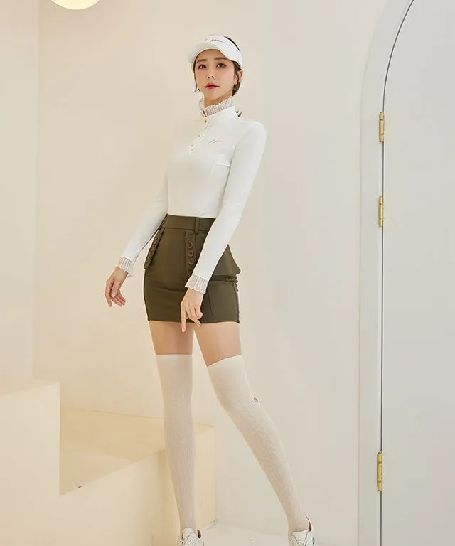 J.Jane See-through Frill High Neck T-shirts (White)