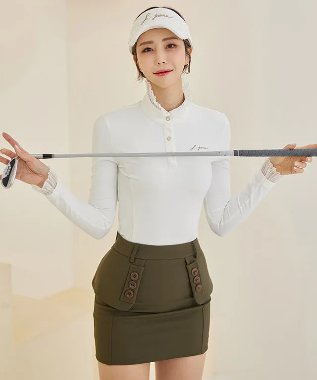 J.Jane See-through Frill High Neck T-shirts (White)