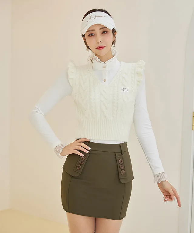 J.Jane See-through Frill High Neck T-shirts (White)