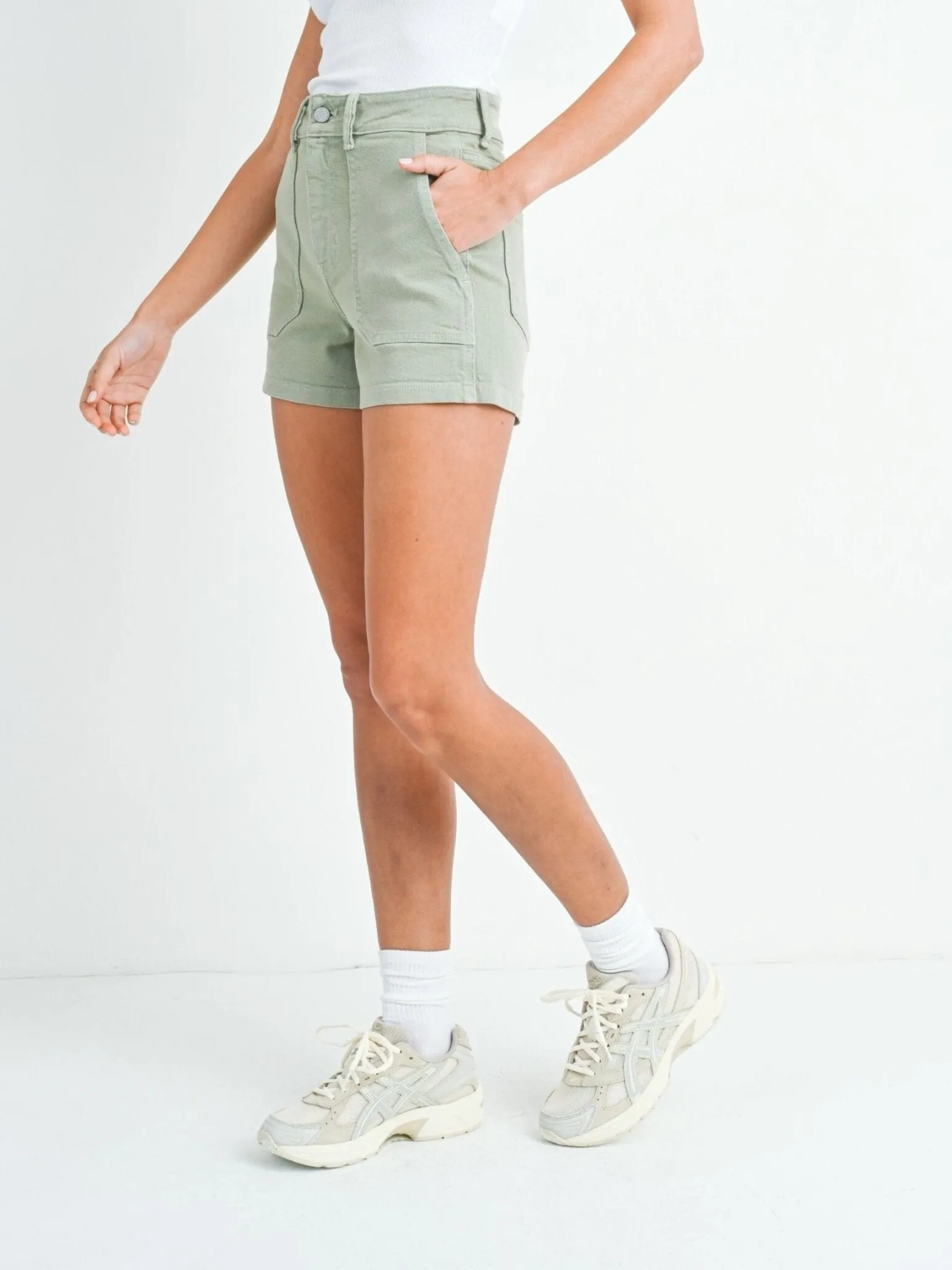 Just Black Light Olive High Rise Utility Short