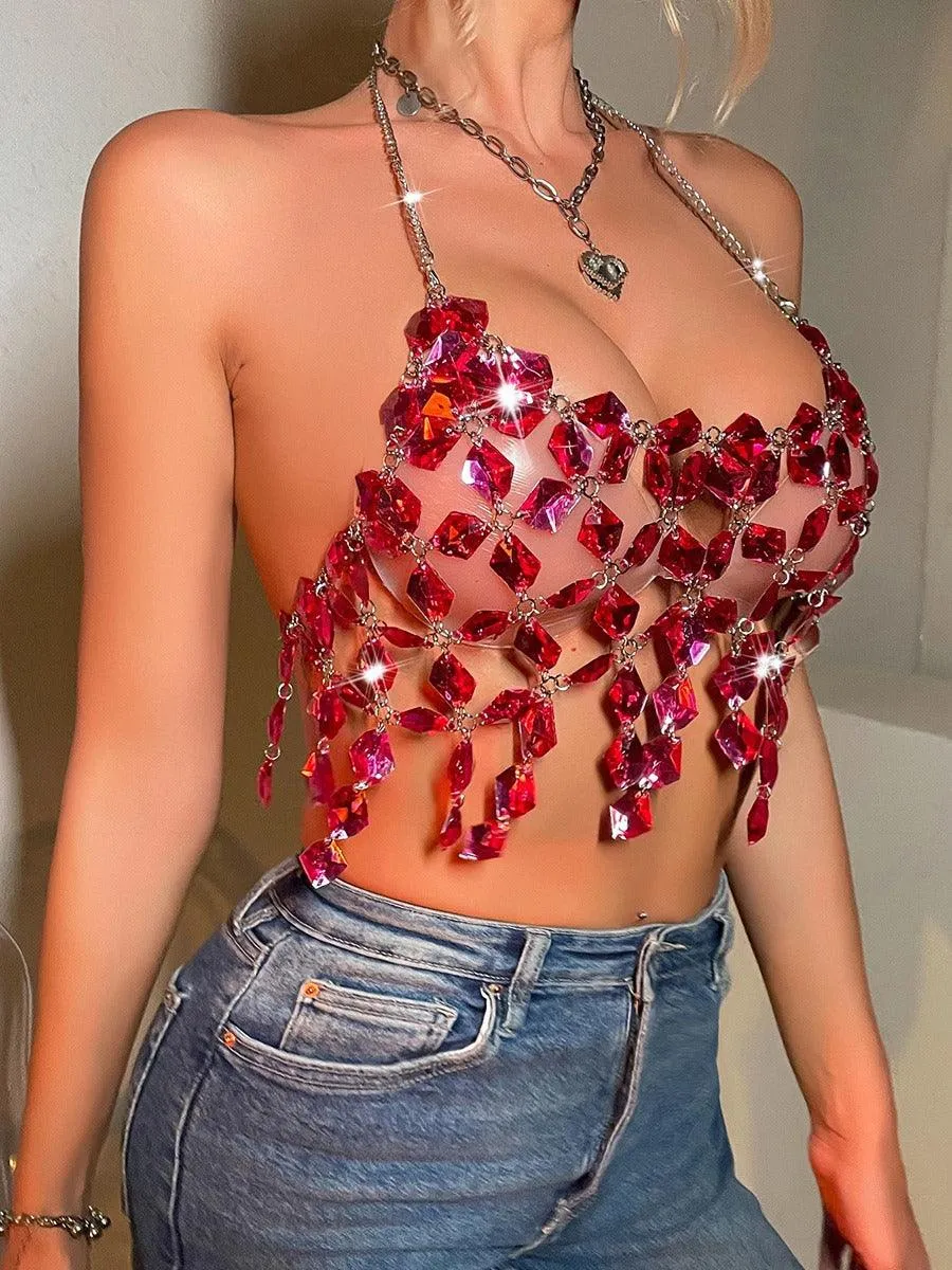Juwel Neckless See Through Sexy Top MSL053