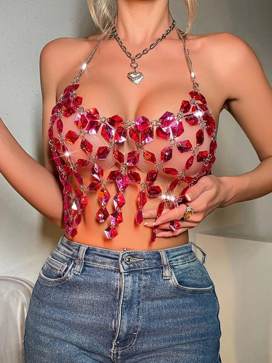 Juwel Neckless See Through Sexy Top MSL053