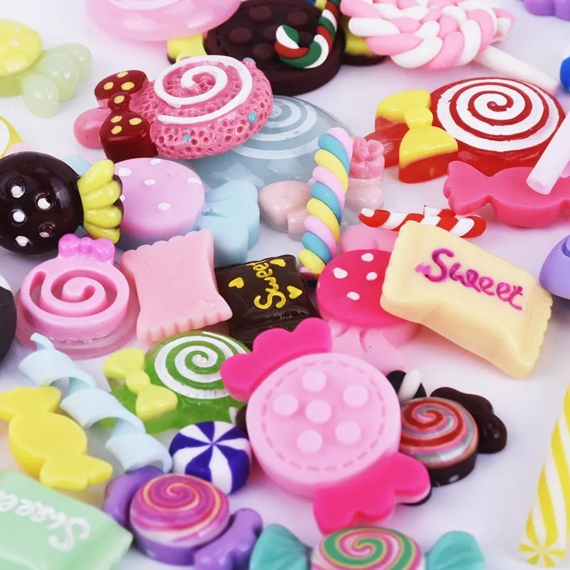Kawaii Assorted Cabochon Mix Resin Polymer Clay Rainbows Lollipops Ice Cream Candy 50pcs 10240149