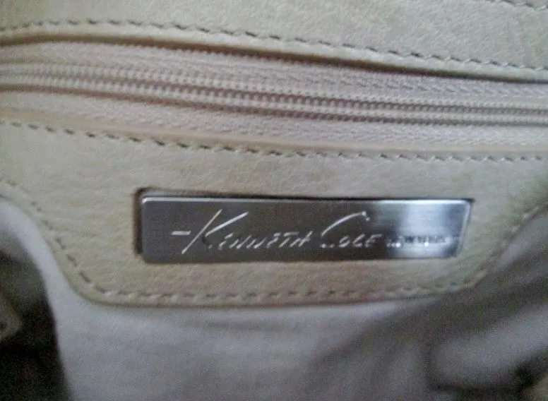 KENNETH COLE  pebbled leather handbag clutch Satchel Shoulder Bag CREME WHITE BROWN