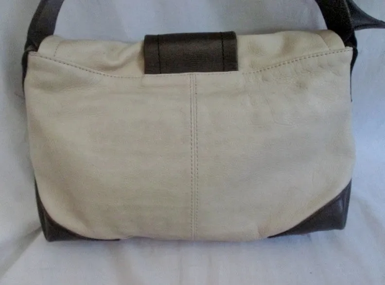 KENNETH COLE  pebbled leather handbag clutch Satchel Shoulder Bag CREME WHITE BROWN