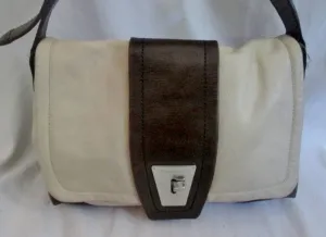 KENNETH COLE  pebbled leather handbag clutch Satchel Shoulder Bag CREME WHITE BROWN