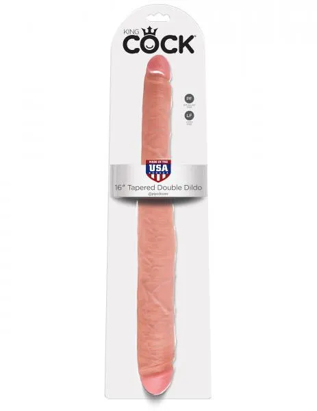 King Cock 16in Tapered Double Dildo - Beige
