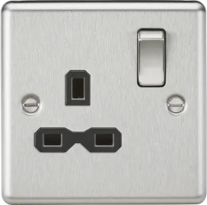 Knightsbridge CL7BC Rounded Edge 13A 1G DP Switched Socket - Brushed Chrome   Black Insert