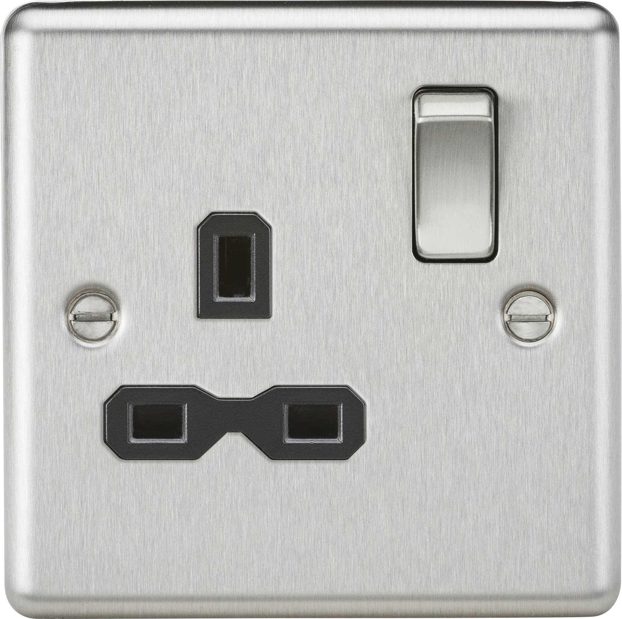 Knightsbridge CL7BC Rounded Edge 13A 1G DP Switched Socket - Brushed Chrome   Black Insert