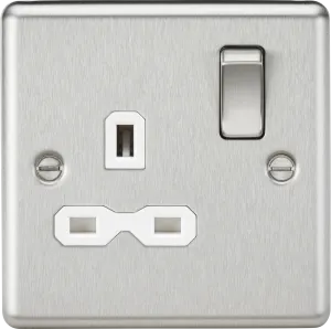 Knightsbridge CL7BCWx10 Rounded Edge 13A 1G DP Switched Socket - Brushed Chrome   White Insert (10 Pack)