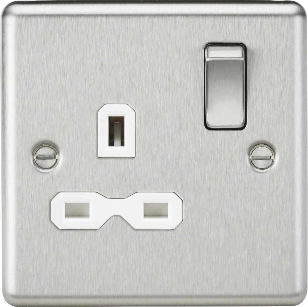 Knightsbridge CL7BCWx10 Rounded Edge 13A 1G DP Switched Socket - Brushed Chrome   White Insert (10 Pack)